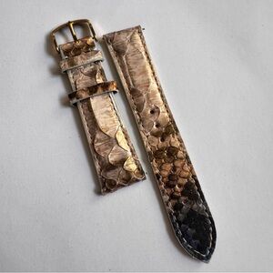 Gold Brown Shimmer Metallic Snake Python Skin Leather Watch Band 20mm